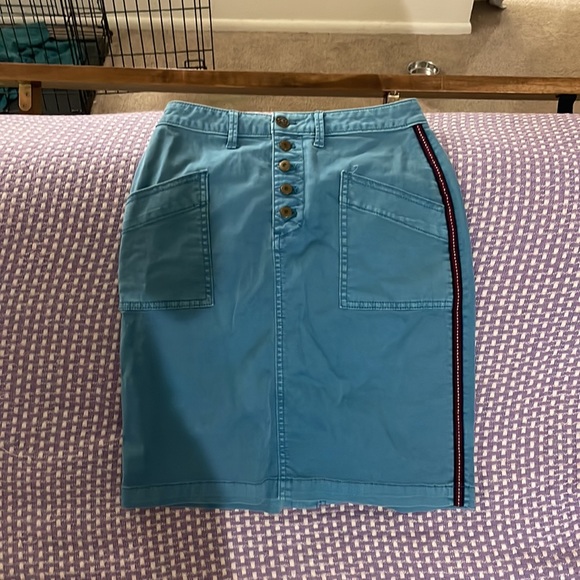 Anthropologie blue pencil skirt with red stripe stitching along the side. Size 0 - Picture 3 of 4